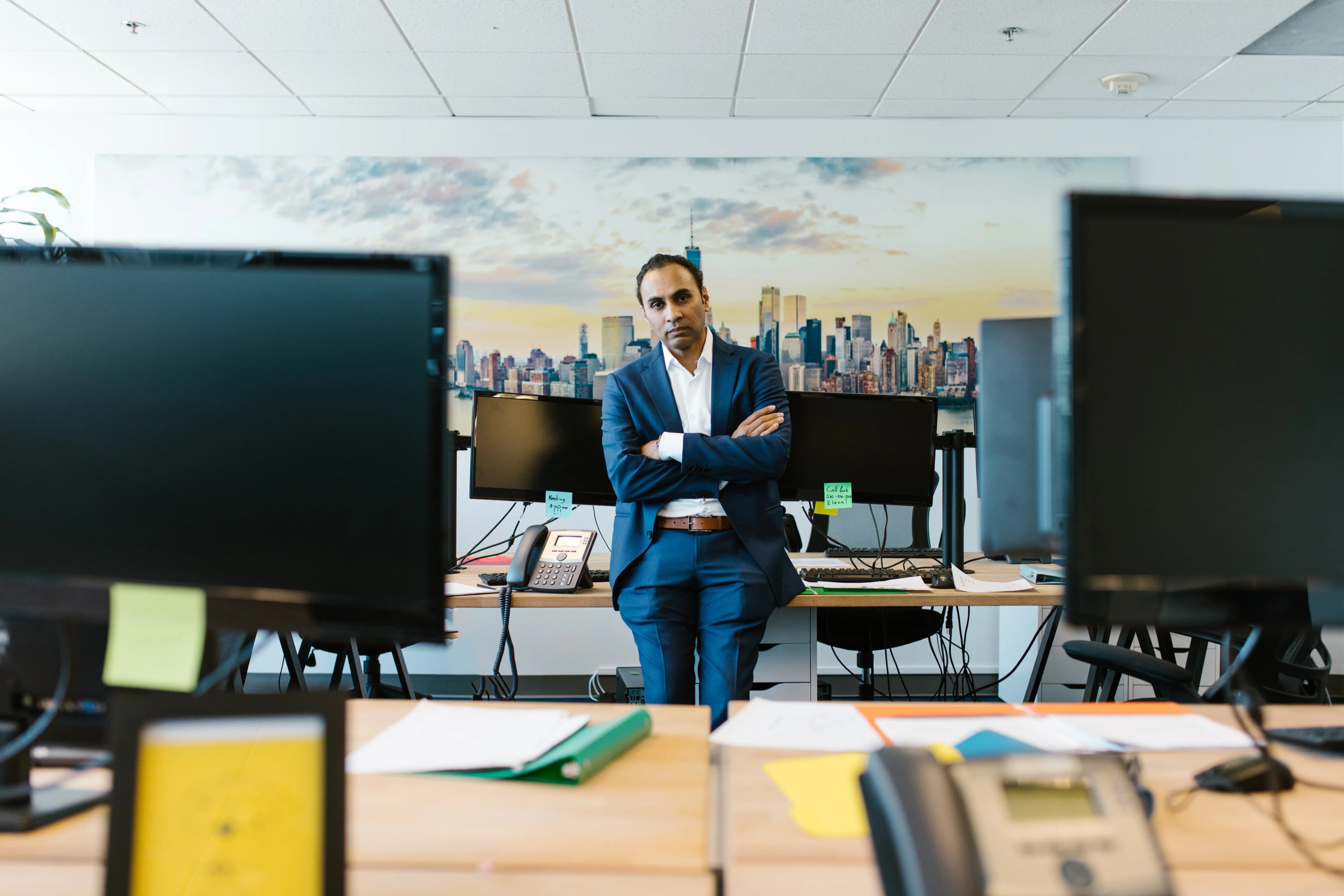 First-time founder in modern office workspace